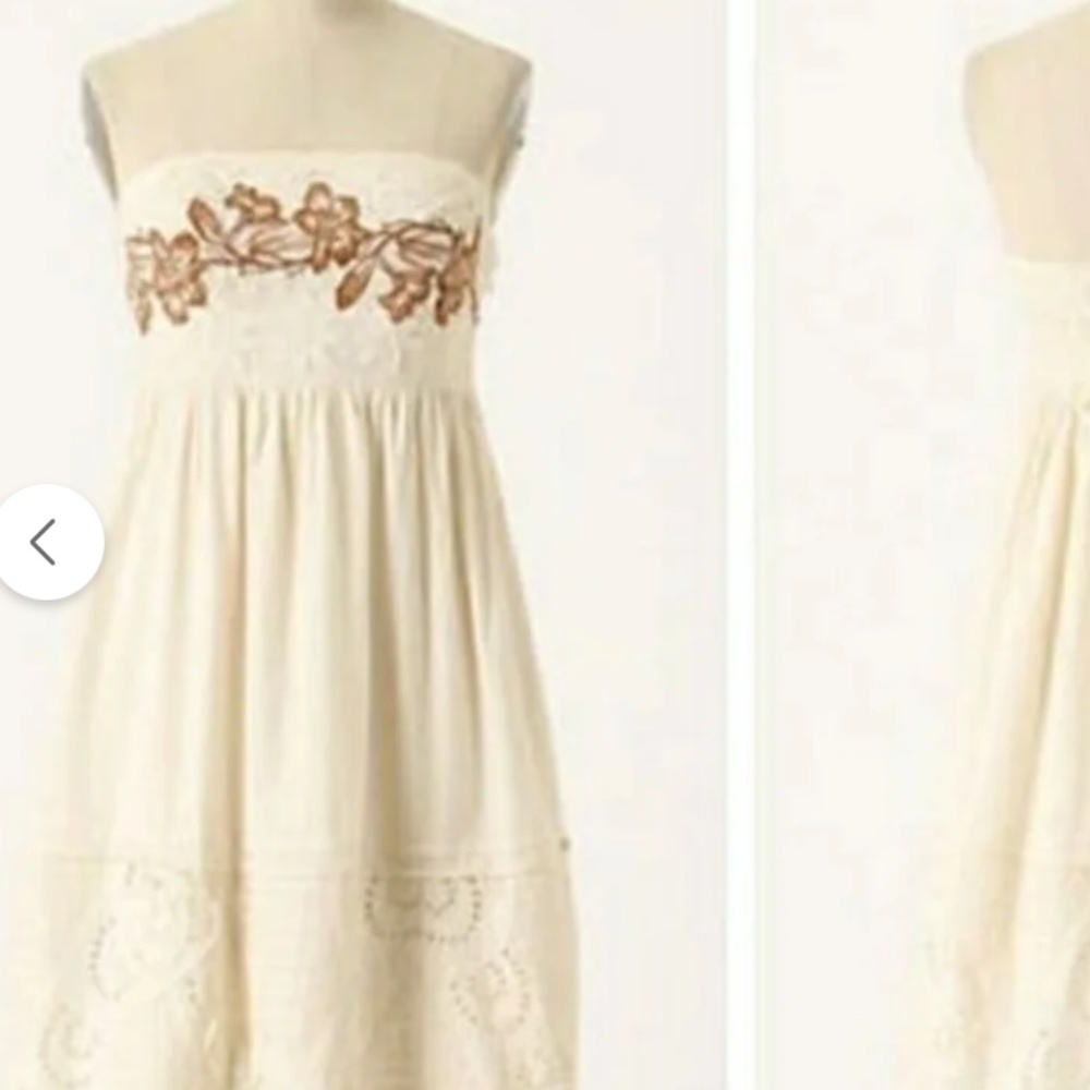 Anthropologie Zehavale Embroidered Strapless Dress, Size 8/M